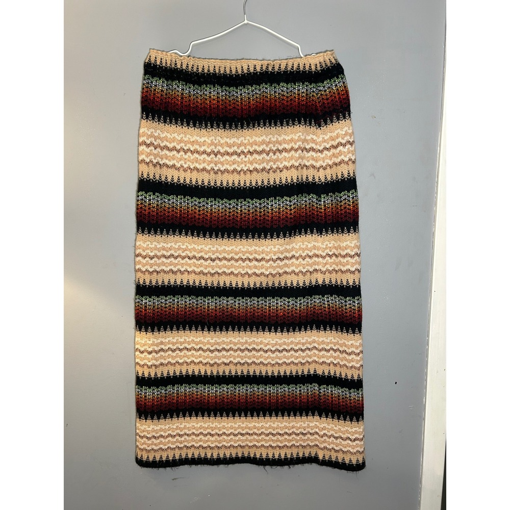 Boho‎ Knit Striped Maxi Skirt Multicolor Zigzag Chevron Texture Elastic Waist